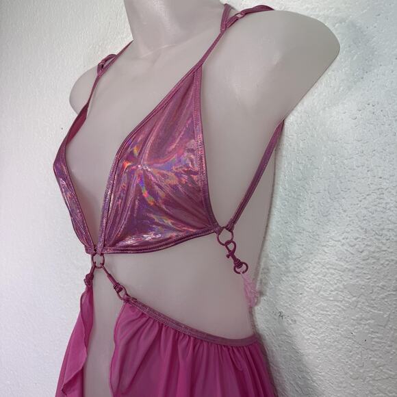 CLUBEXX Bra Top Womens XS Rave Festival Sheer Mesh Pink Holographic Dolls Kill - Picture 5 of 10